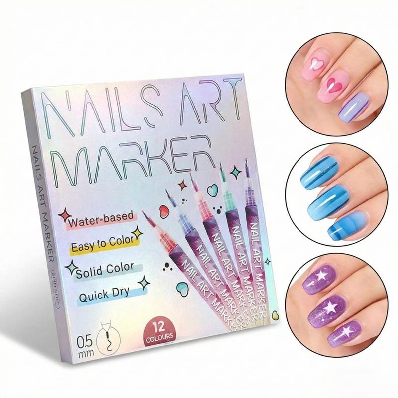 12-Color Nail Art Pens Kit – Precision Acrylic Nail Markers | Fast-Drying 3D Dot & Line Tools for Salon & Home DIY Nails