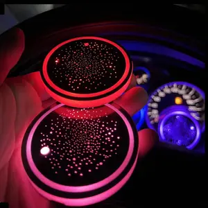 1PCS/2PCS/4PCS LED Cup Holder Lights for Car, Rechargeable 7 Color-Changing Light Up Cup Holder Insert Coasters, Car Accessories for Teens Illuminated Emblem Decoration