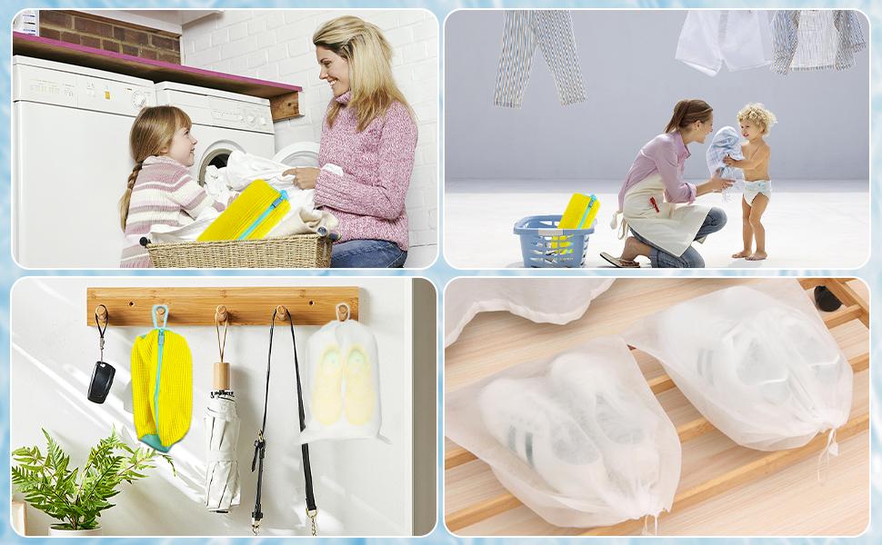 2-Pack XXL Shoe Washing Machine Bags – Reusable Sneaker Laundry Bags for Washer & Dryer, Sturdy Zipper with Hook, 360° Clean for Tennis Shoes, Slippers – Includes 2 Yellow Shoe Dust Bags