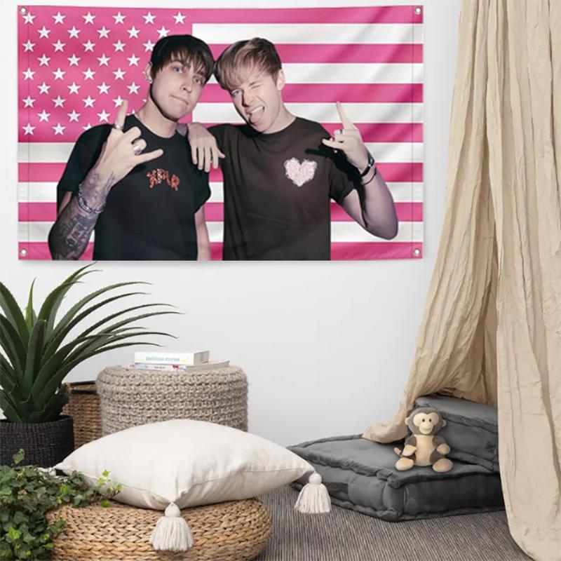 Sam And Colby 3X5 Ft Pink American Funny Flag With 4 Grommets College Dormitory Decoration Outdoor Party Courtyard Decoration