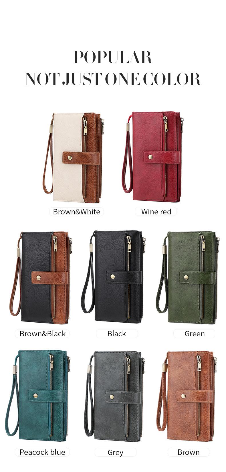 Women's long wallet, stylish clutch, elegant solid color RFID blocking leather wallet, long wallet with wristlet, zipper pocket and card slots, slim trifold wallet, suitable for everyday use, large capacity wallet,  student wallet, holiday gift