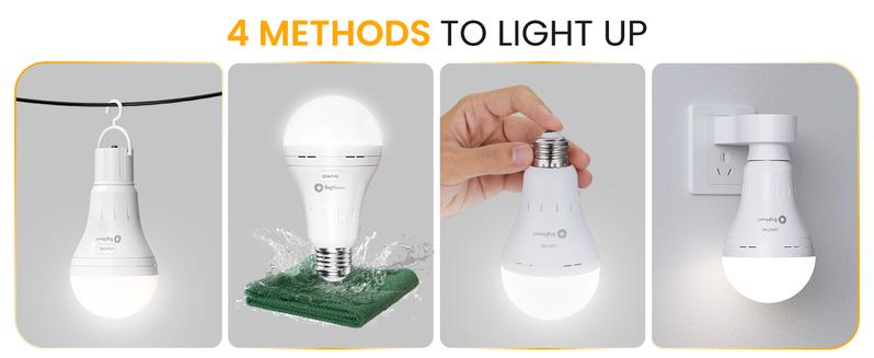 Brighttown Rechargeable Emergency Light Bulb, 60W Equivalent, 7W 1200mAh 6500K Daylight White 620LM Battery Powered Backup Bulb for Home, Lamps, Power Outages, Camping, Hurricanes, 6-Pack
