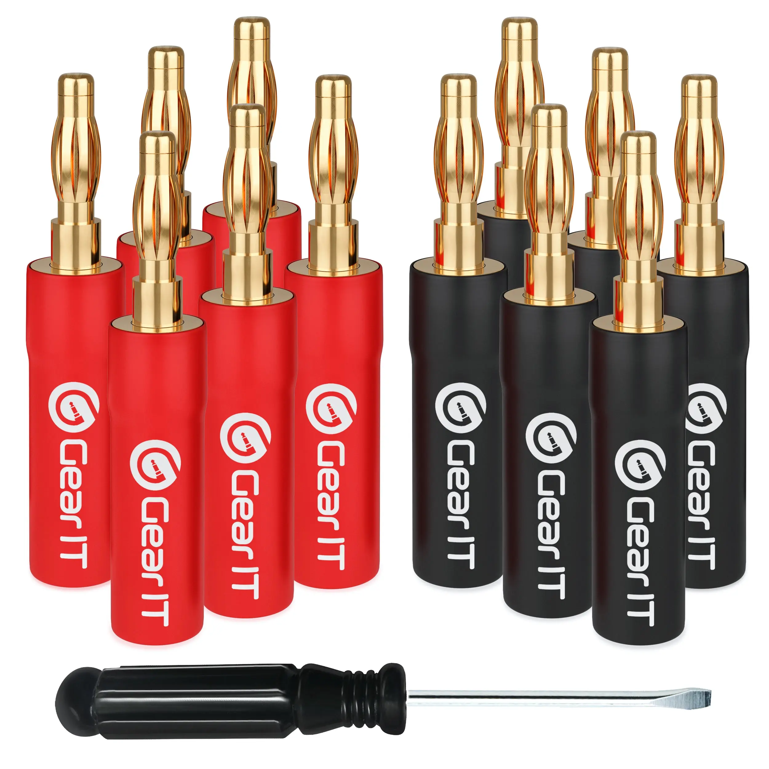 GEARit 6-Pair 4mm Pin Screw Type Speaker Banana Plugs - Rubber Magnetic Audio Accessories with Spring Clips for Speaker Wire Port Cable Connection, Screw‑Locked Hold