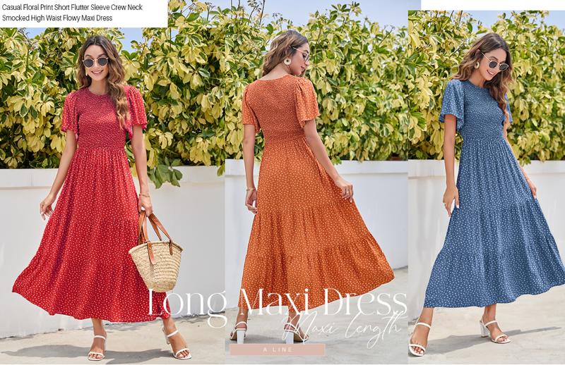 ZESICA Women's 2026 Summer Casual Floral Print Short Flutter Sleeve Crew Neck Smocked High Waist Flowy Maxi Dress ZESICA Women's 2026 Summer Casual Floral Print Short Flutter Sleeve Crew Neck Smocked High Waist Flowy Maxi Dress