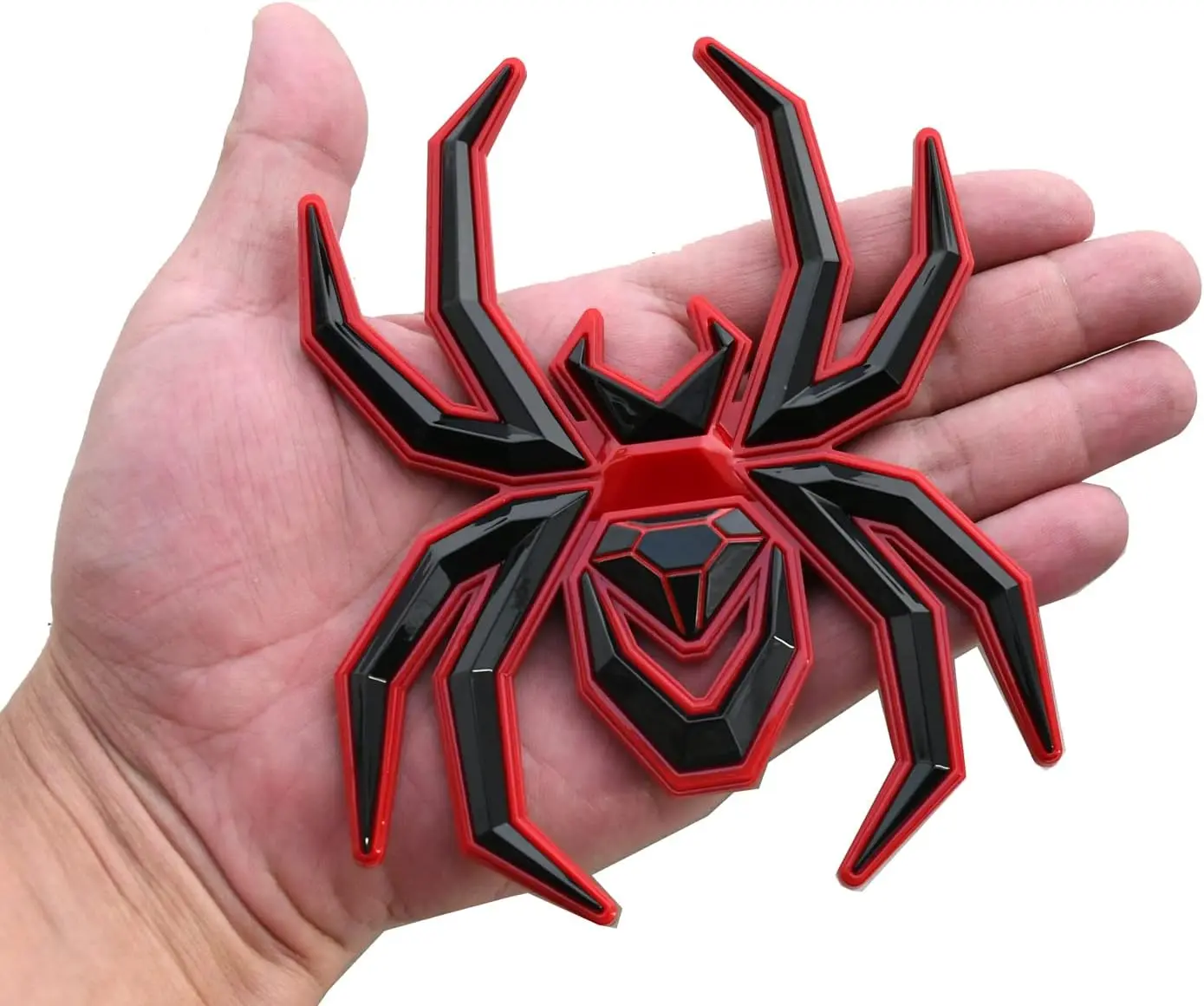 1pc 3D Spider Shape Redline Car Emblem - Black-Red 1-Piece Custom Replacement Sticker, 3D Effect Car Exterior Rear Door Accessory for F-150, Silverado, Sierra, RAM Black Widow Edition Vehicles, One-Piece