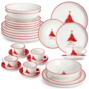 MALACASA Christmas Tree/Santa Claus 30-Piece Dinnerware Set (Service for 6) - New and Improved- Fine Earthenware Holiday Dinner Set - Microwave & Dishwasher Safe Tableware