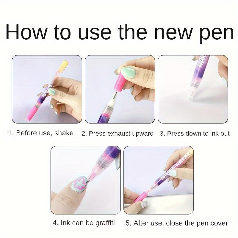Nail Art Marker - 12 Color Quick Dry Acrylic Painting Pen for DIY Nail Art & 3D Dot Embroidery - Water-Based, Easy to Color, Solid Color, 0.5mm Tip - Perfect for Home & Salon Use