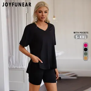 Joyfunear Womens 2 Piece Lounge Sets 2025 Vacation Tops Shorts Matching Tracksuits Matching Clothing Oversized T-shirts Short Fashion Summer Outfits