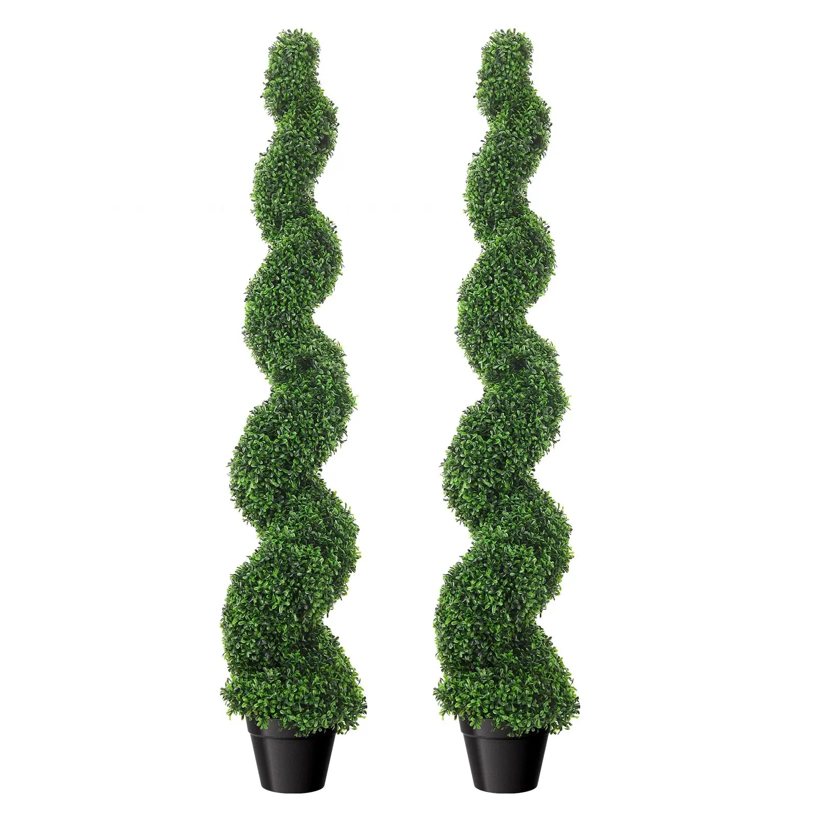 2-Pack 5FT UV-Resistant Plastic Artificial Spiral Topiary Evergreen Trees, Faux Boxwood Potted Plants for Front Porch, Patio/Garden Tools & Hardware