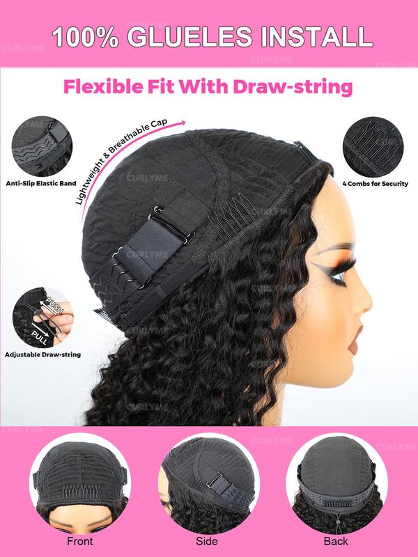 [3 IN 1 Half Wig]Half Wig Burmese Curly Wig for Women Wear Go Glueless Wigs Fiber Hair 3 In 1 Seamless Flip Wig Hairline Beginner Friendly with Spiral End Natural Black Color