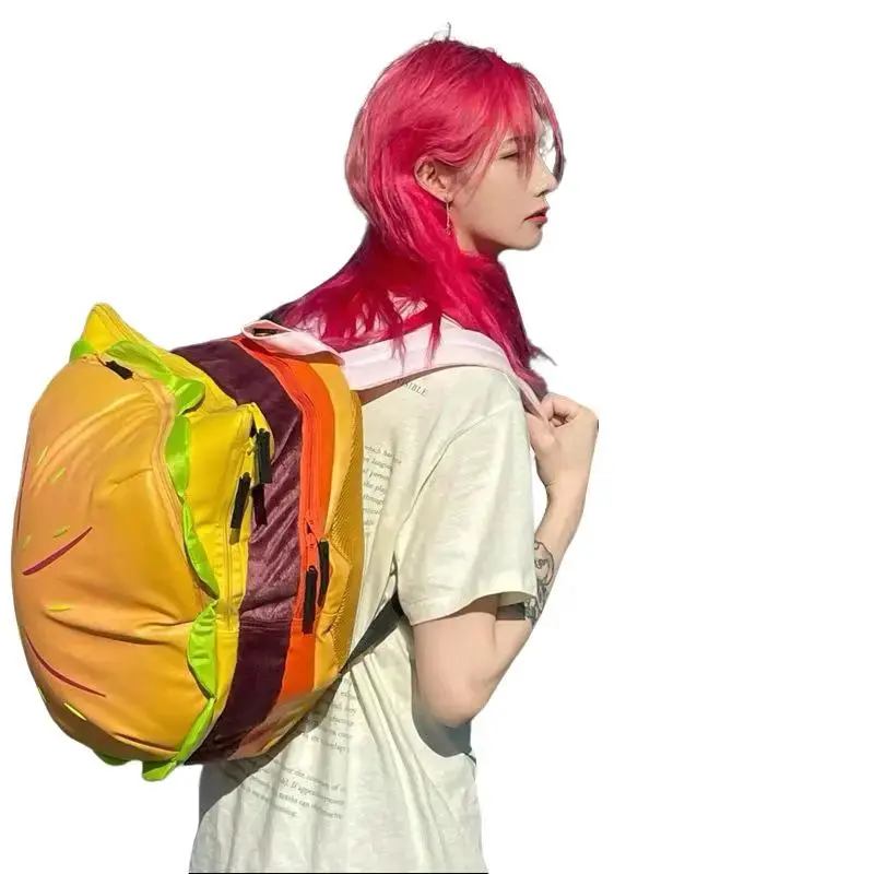 Creative 3D Hamburger Shaped Backpack Cute Large Capacity Daily Commute Student Rucksack