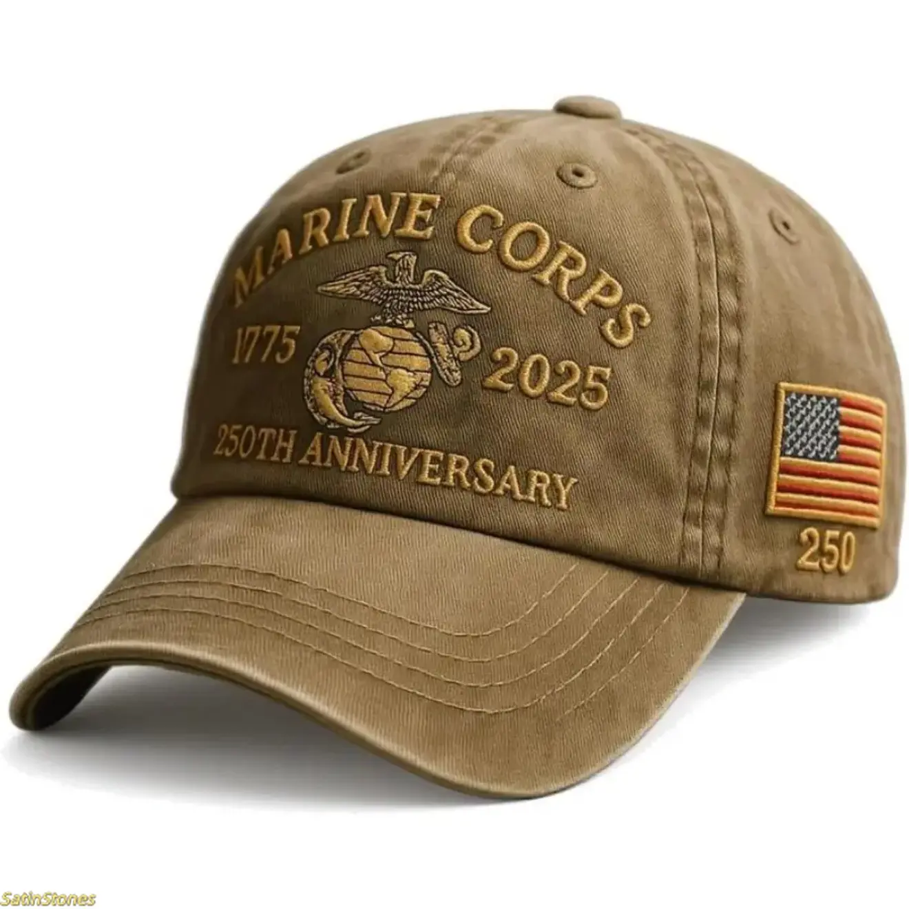 Men's U.S. Marine Corps 250th Anniversary Commemorative Cotton Baseball Cap - Distressed Vintage, Casual, Adjustable Cap Hat for Veterans, American-Style Unisex Hats for Women, Fashion Accessory, American-Style Hats