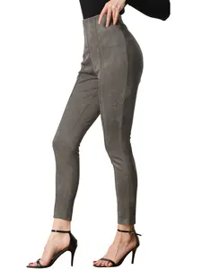 INSPIRE CHIC Faux Suede Leggings High Waisted Stretch Slim Casual Pants Dark Gray