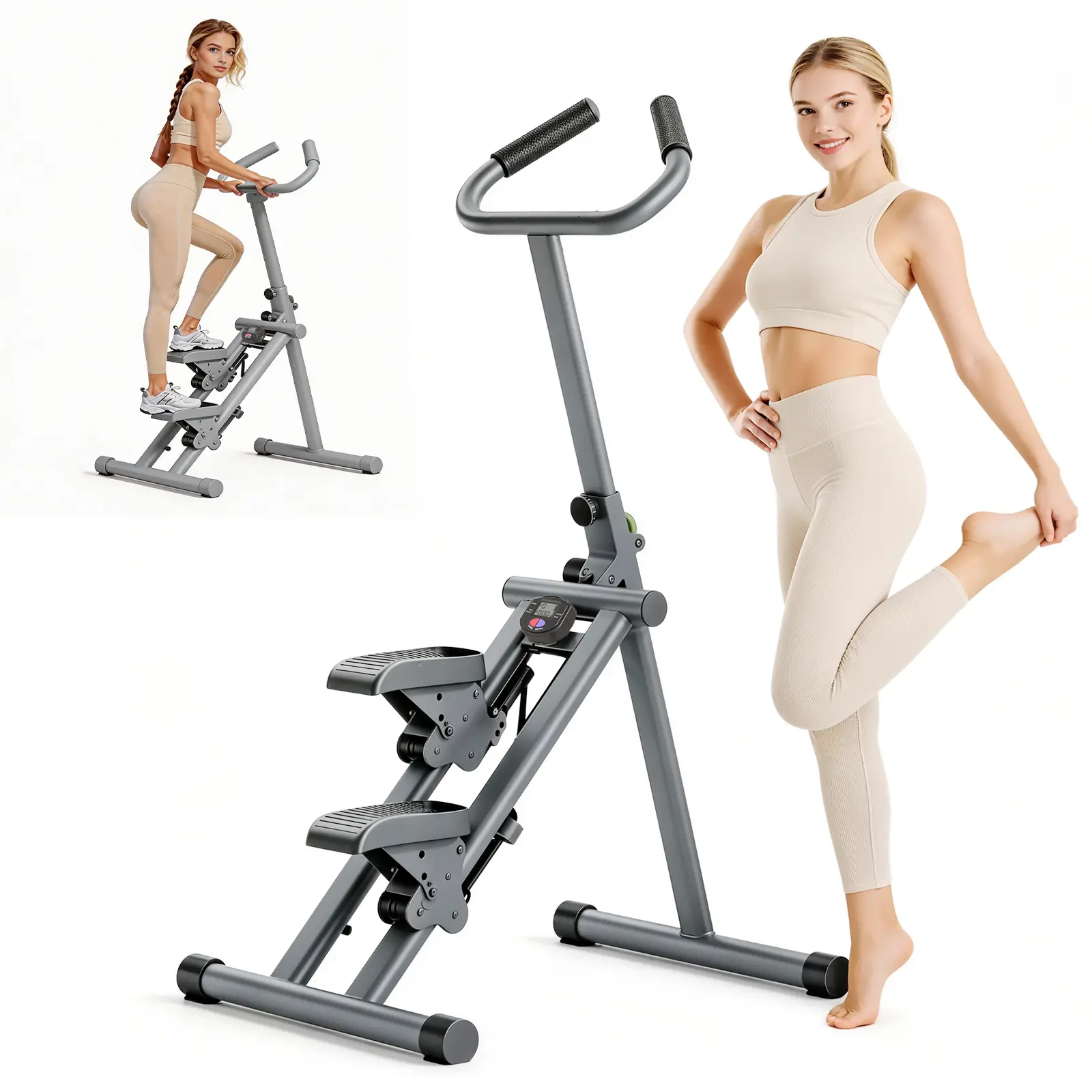 Sturdy Foldable Vertical Climber & Stair Stepper, Steel Frame Cardio Machine for Home Gym with Adjustable Height, LCD Display, and Anti-Skid Pedals, 220LB Capacity, Foldable Frame, Enhance Leg Thighs, Home Climbing Exercise Machine, Increase Buttocks Musc