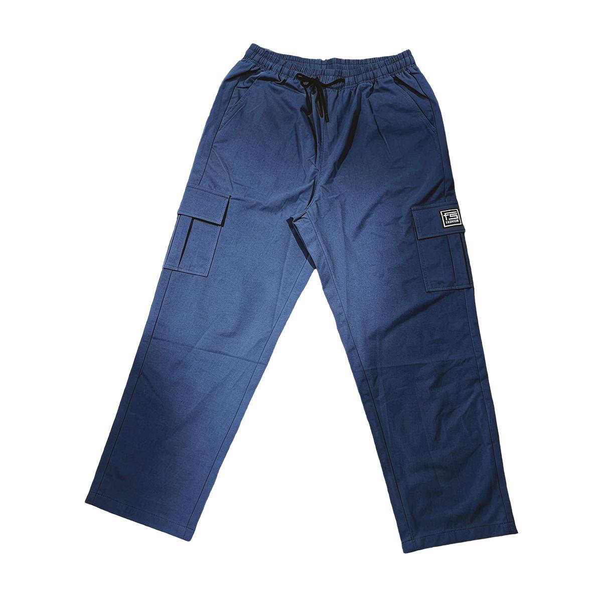 TOOTD Premium Menswear Clothing - Men's Loose-Fit Polyester Cargo Pants, Ankle Length, Workwear, Minimalist Design, Comfortable Easy-Care, Slight Stretch, Stylish Plain Label Casual Trousers