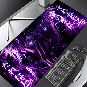 Neon Purple Cool Anime Large Game Desk Mat,  Aesthetic Desktop Decoration Protective Pad, Non-slip Lock Edge Work Pad, Multi-size Desk Mat, Gaming Mousepad, Desktop Accessory