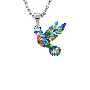 Artistic Hummingbird Pendant Necklace, Rainbow Acrylic Animal Jewelry, Unique Gift for Mother's Day Valentine's Day, Everyday Wear Clavicle Chain