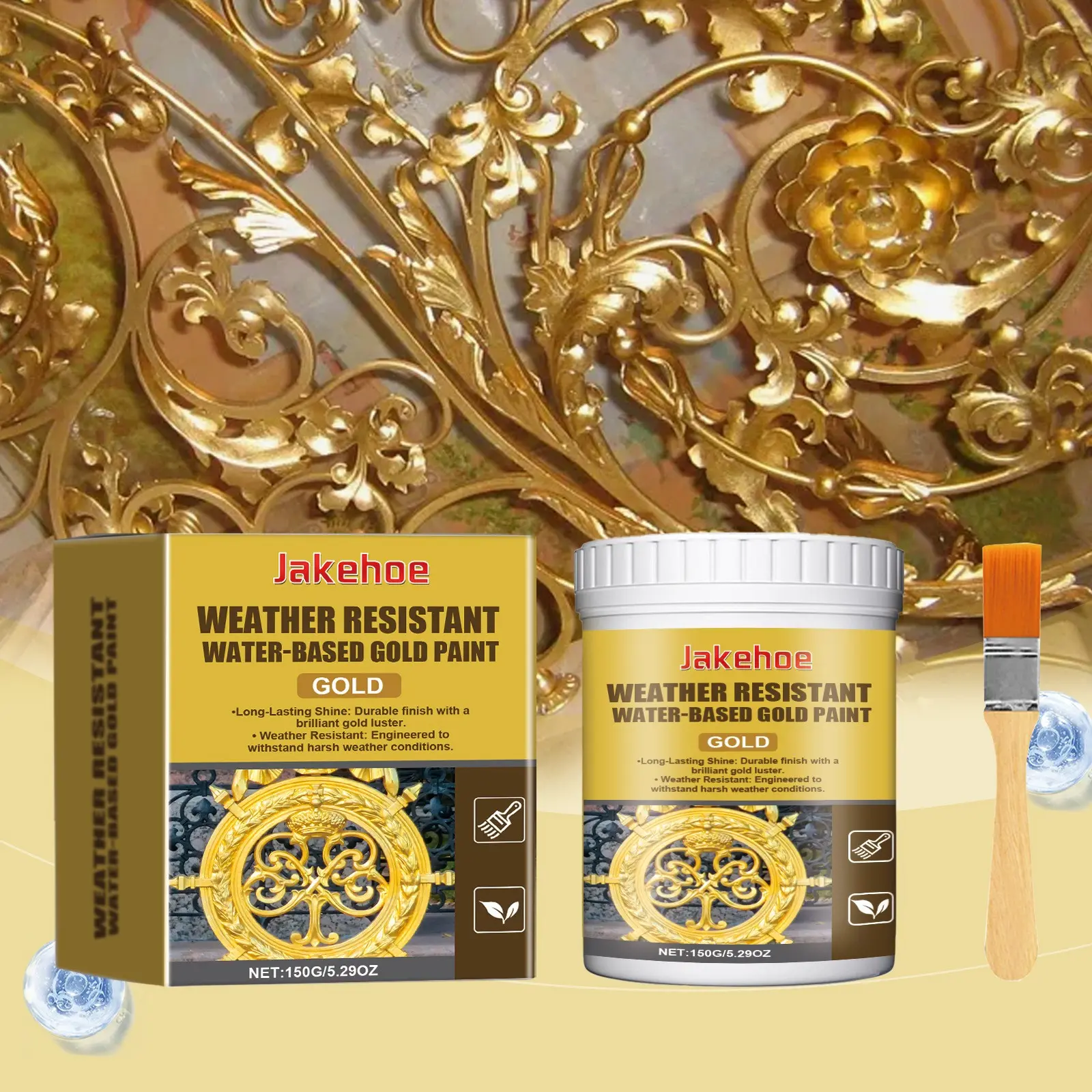 Jakehoe Weatherproof Paint, Waterproof Paint, Metal Paint for Roman Columns, Outdoor Gold Leaf Paint, Durable Water-Resistant Finish, Painting