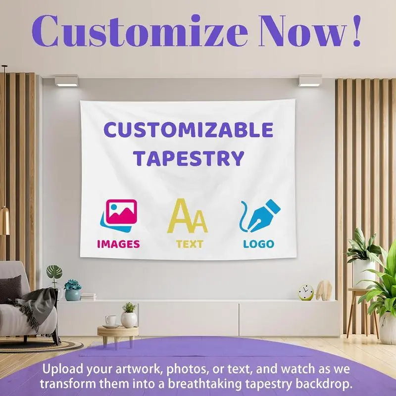 Custom Photo Text Tapestry Wall Mural - Flannel Multi-Size Wall Hanging, Furniture Cover for Living Room Decoration, Upload Image Personalized Backdrop for Wedding Events