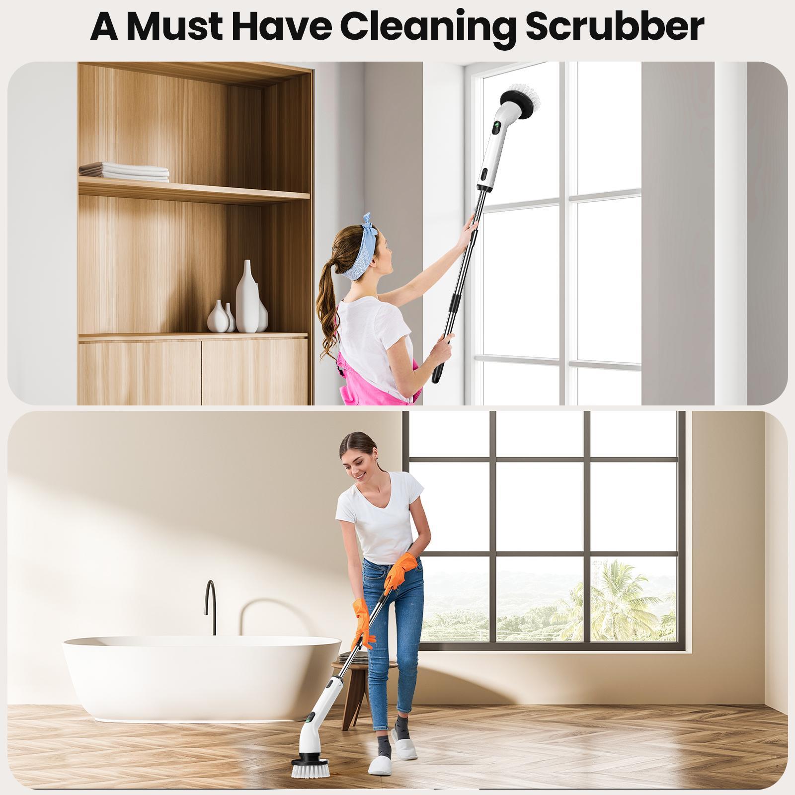 Electric Spin Scrubber, New Cordless Shower Cleaning Brush with Replaceable Brush Heads, Adjustable Speeds, and Adjustable Extension Handle for Bathroom Floor and Tile