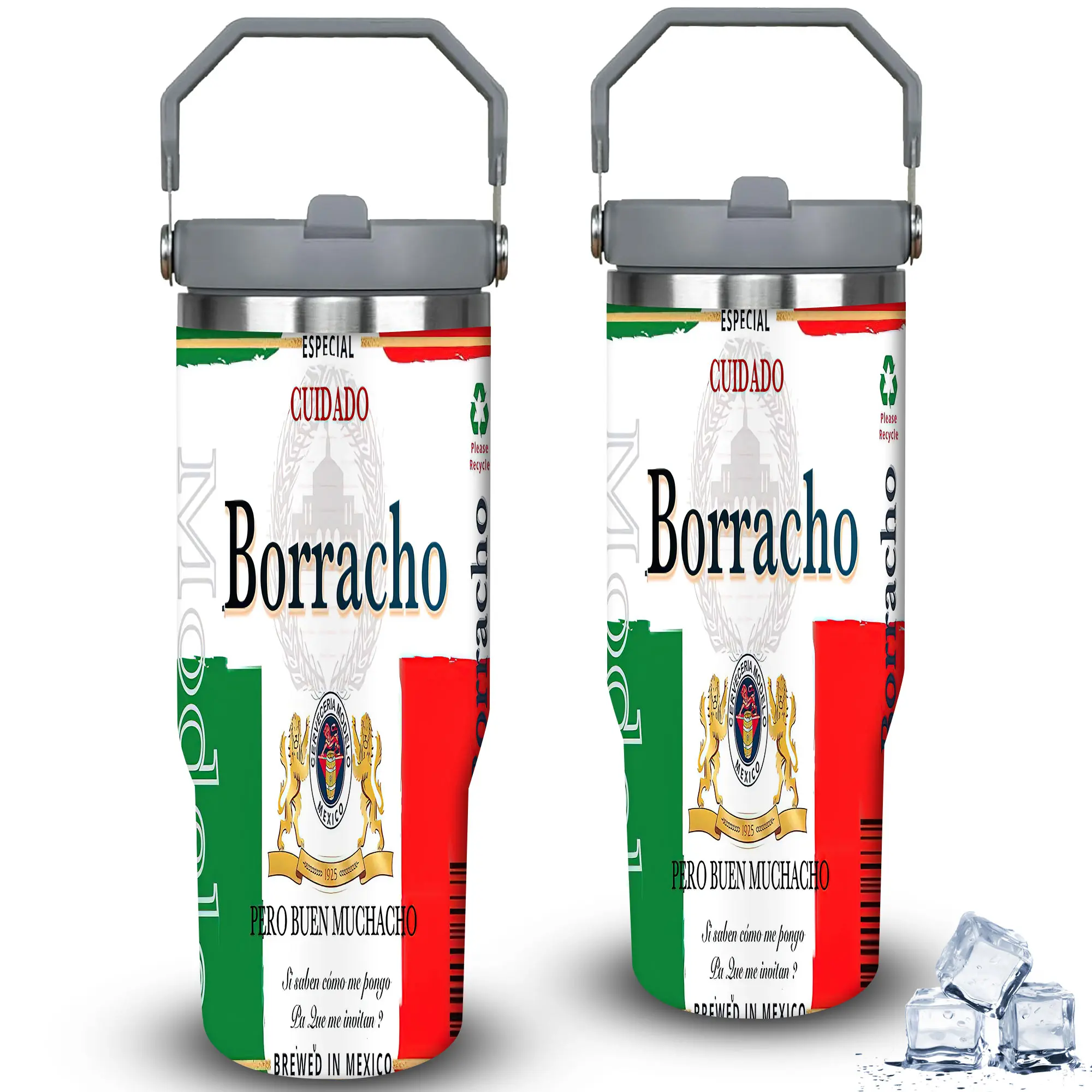 1pc 30oz Mexican Art Beer Label Insulated Flask - Portable Tumbler Drinkware with Lid, Travel Coffee Cup, Halloween Gift for Men Women, Unique Kitchenware, Flasks, Insulated Lid