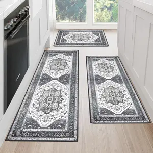 Boho Kitchen Rug Sets 3 Piece with Runner Non Slip Washable Thick Floor Mats for Kitchen Hallway Laundry