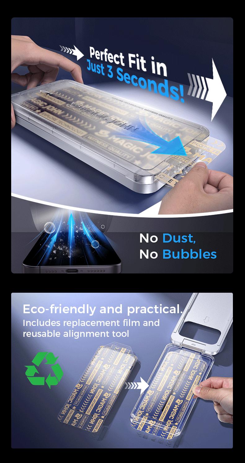 New MAGIC JOHN Premium Upgraded Privacy Screen Protector Dustproof Bubble-Free Design Ultra-Clear for iPhone & Samsung