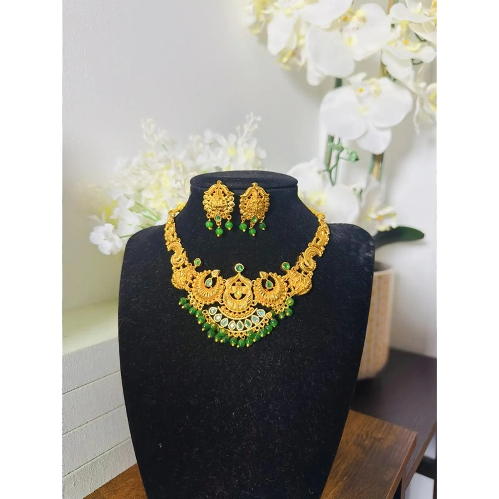 Gold Tone Temple Necklace with Matching Earrings for Special Occasions - Elegant Jewelry Set, Jewelry For Women, Gold Jewelry