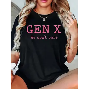 [100% Cotton]   Gen X Generation We Do Not Care Text Saying T-Shirt, Graphic T Shirts -  Printed Short Sleeve T-Shirt Top Golf Gift T-Shirt For Men And Women.