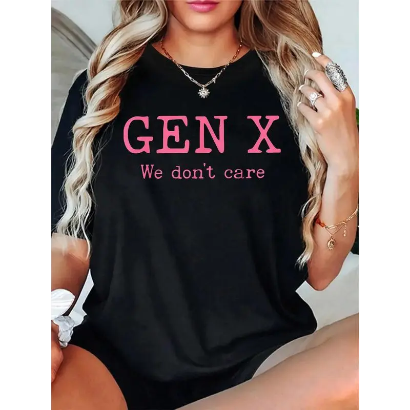 Gen X Generation We Do Not Care Text Saying T-Shirt, Graphic T Shirts -  Printed Short Sleeve T-Shirt Top Golf Gift T-Shirt For Men And Women.
