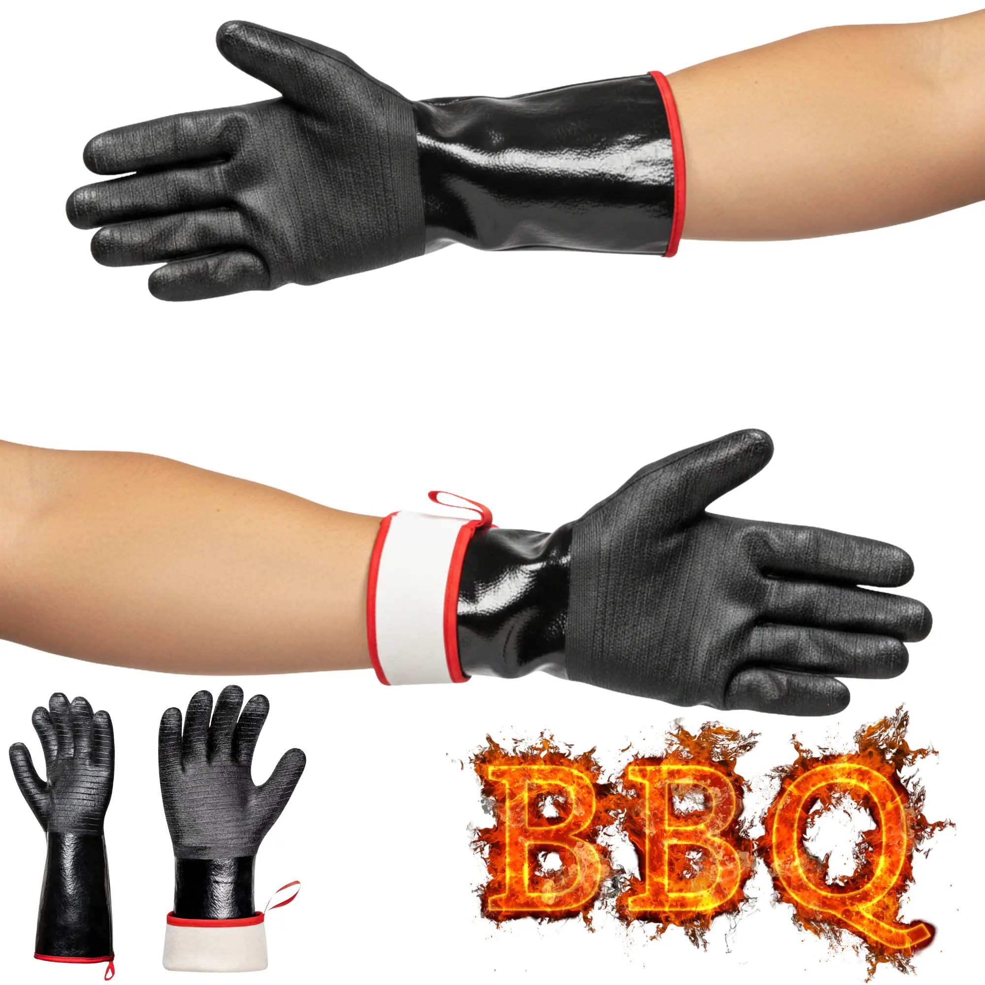BBQ Grill Gloves, 932°F Heat Resistant Neoprene, 14 in XL | Oil Resistant & Waterproof, For Pitmaster - Smoking, Grilling, Cooking, Deep Frying Turkey, Handling Hot Greasy Meat