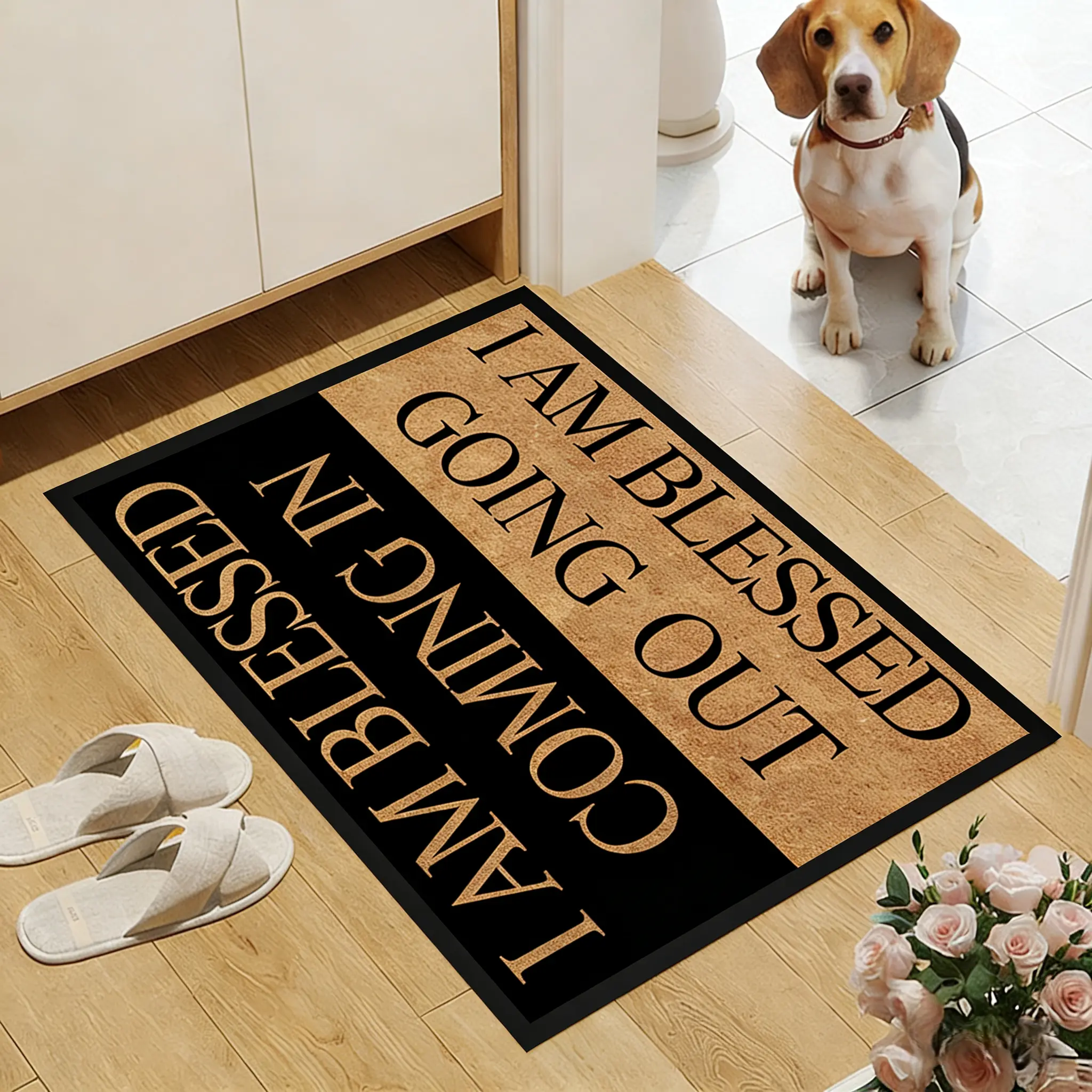 Door mat with blessing letter pattern, entryway door mat, entrance floor mat, absorbent and dirt-resistant, 0.2 inches thick, small home rug suitable for living room, bedroom, hallway, entry point, doorway
