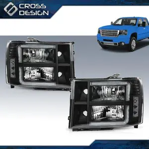 CROSSDESIGN LED Clear Lens Headlights Lamps Fit For 07-13 GMC Sierra 1500 2500HD 3500HD