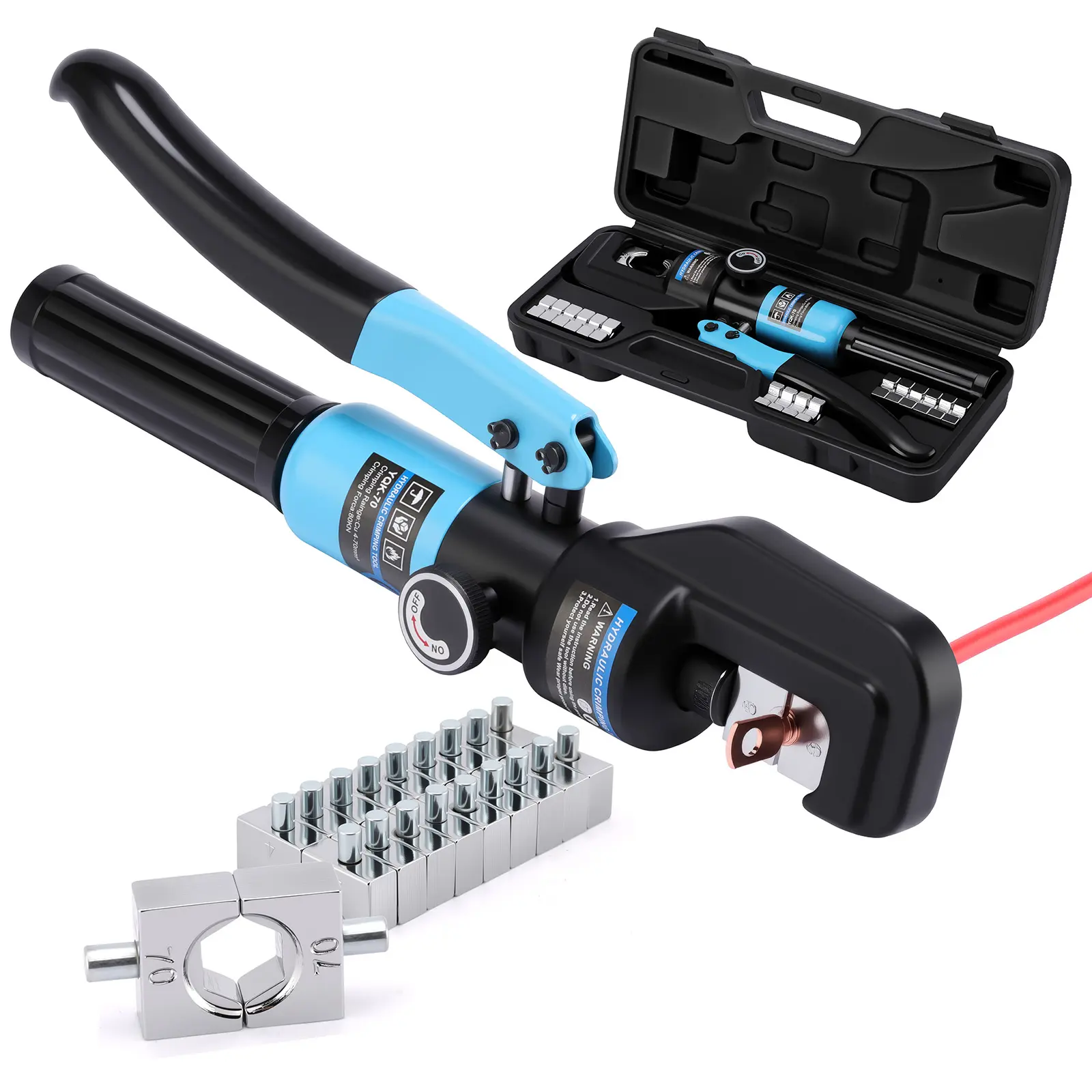 10-Tons Hydraulic Crimping Tool with 9 Dies, 12 to 2/0 AWG Battery Cable Lug Terminal & Wire Rope Crimper, 1/16" 1/8" 3/16" Stainless Steel Cable Railing Tool