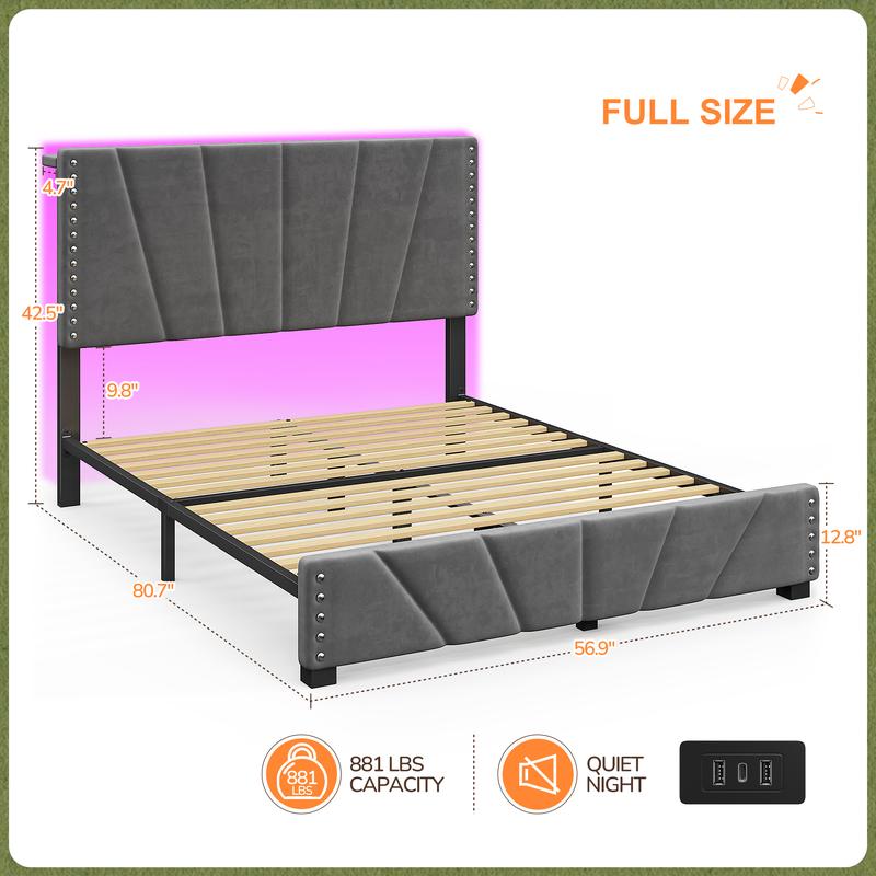 RaybeeFurniture Bed frame for Queen Bed Frame with Headboard&Storage,NO MATTRESS,  Luxury Upholstered Bed Frame with Storage, 2 Drawers & Shelf on Headboard, NO Noise, KING, FULL, Twin, Mother's Day Gifts