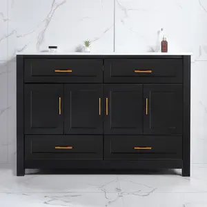 48" Black Bathroom Vanity with Ceramic Sink Combo - Abundant Storage Cabinet with 4 Soft Close Doors & 4 Drawers, Modern Freestanding Vanity for Bathroom