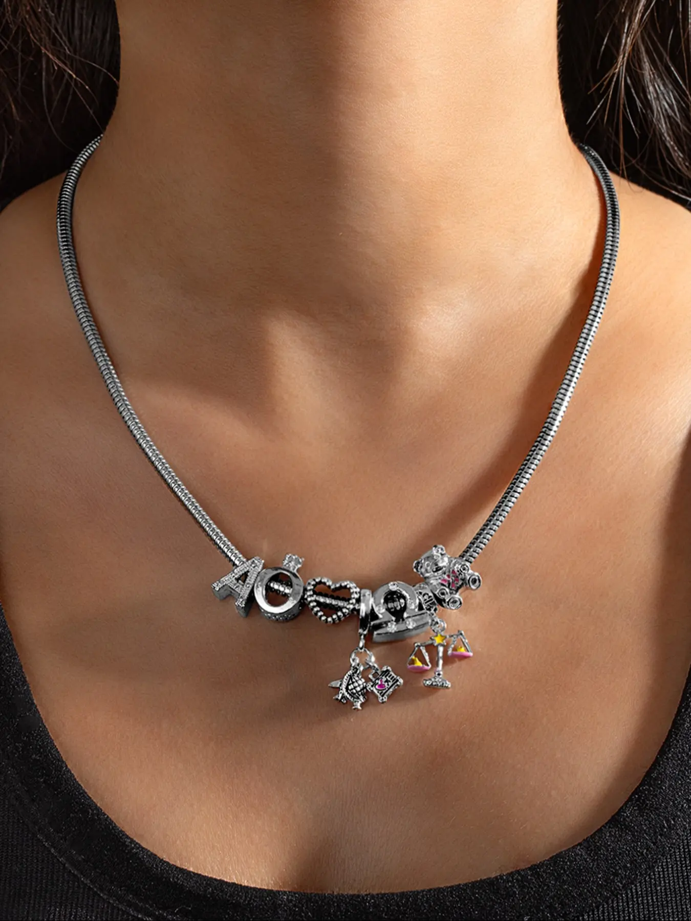 Elegant Bear Zodiac Pendant Necklace and Bracelet Set, Letter Necklace Set, Heart Initial Jewelry for Women, Perfect Gift for Holidays and Birthdays, Zirconia Jewelry Set, Jewellery Gift Set, Fashionable Jewelry Set