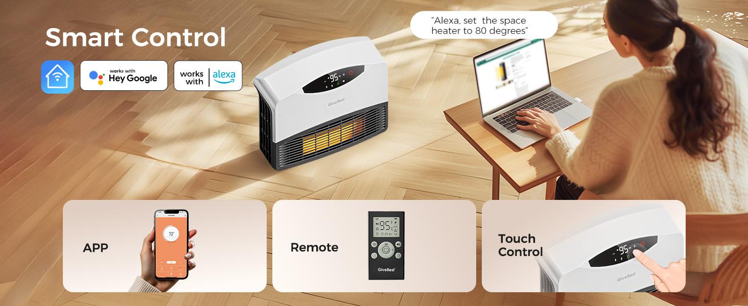 GiveBest Electric Wall Heater with WiFi and Remote Control, Floor or Wall Mounted Heater, Large Room Coverage, 3 Heating Modes, 1500W Fast Heating Space with Thermostat for Indoor Room Use