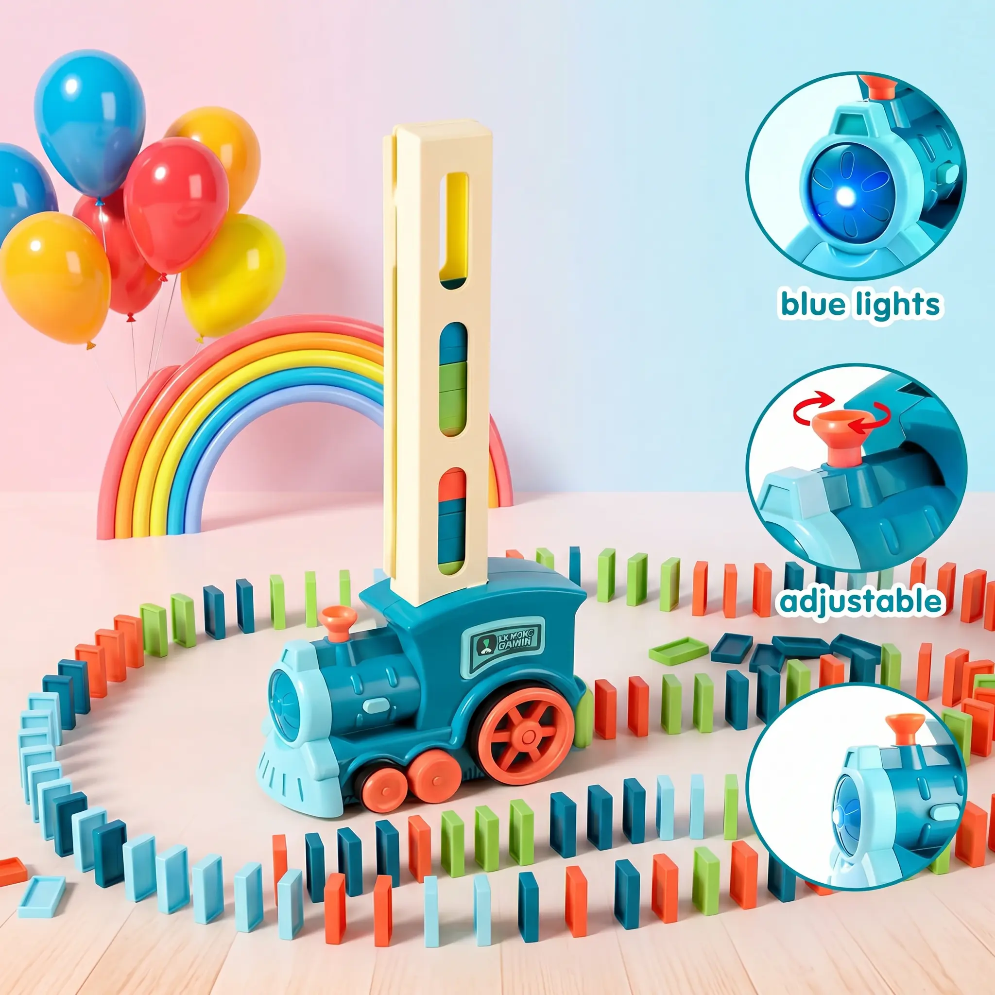 Electric Domino Train Set - Creativity-Boosting Building Blocks Toy, Train Theme Gift for Kids, Ideal for Birthday or Christmas, Model Building Kits