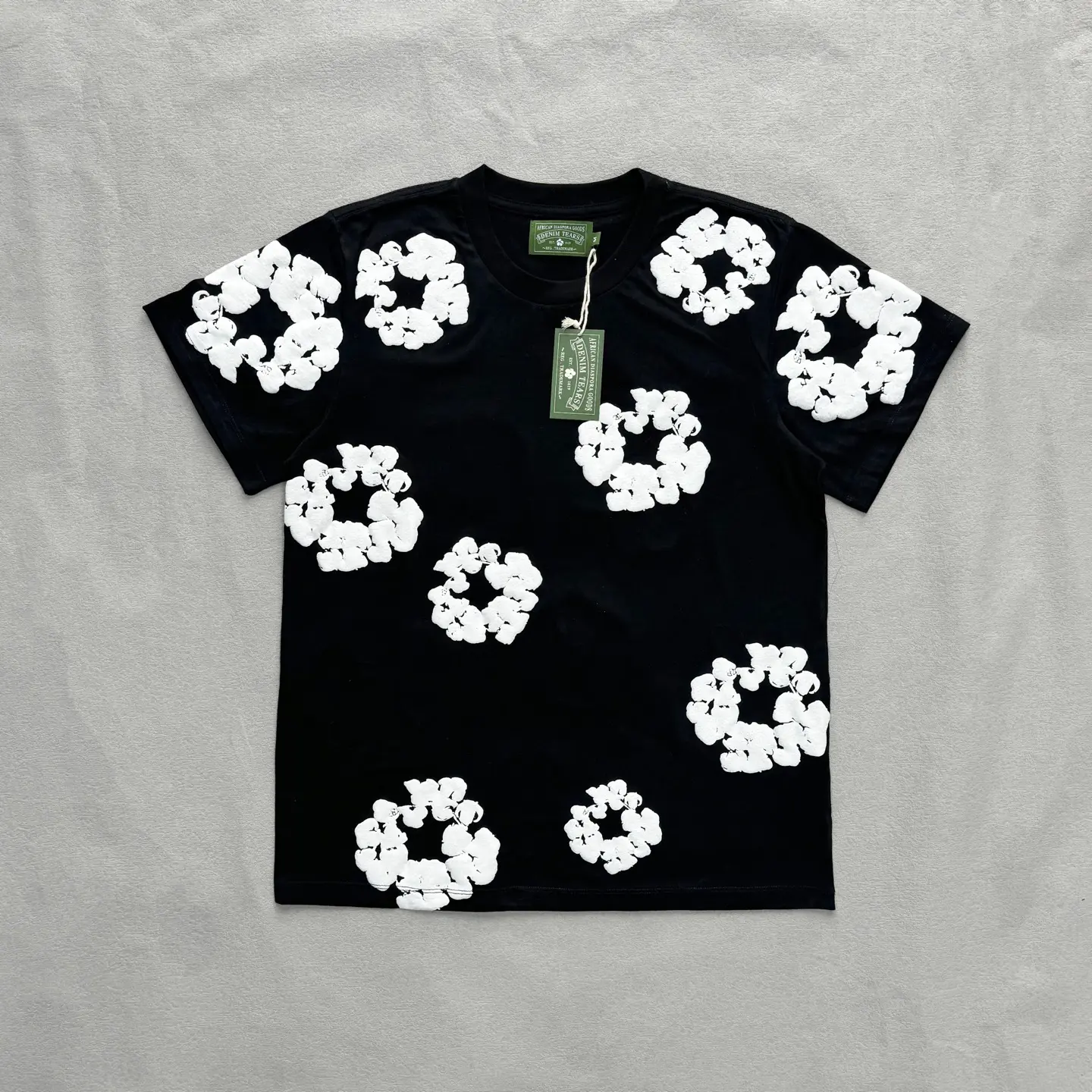 Denim Tears Men's Crew Neck Short Sleeve T-Shirt, 3D FoamFloral Print Loose Fit Cotton Tee, Casual Streetwear for DailyOuting Skate Hip Hop