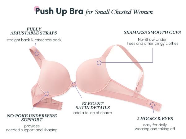FallSweet Push Up T Shirt Bra for Small Chested Women Underwire Plunge Padded Lift Up Bra