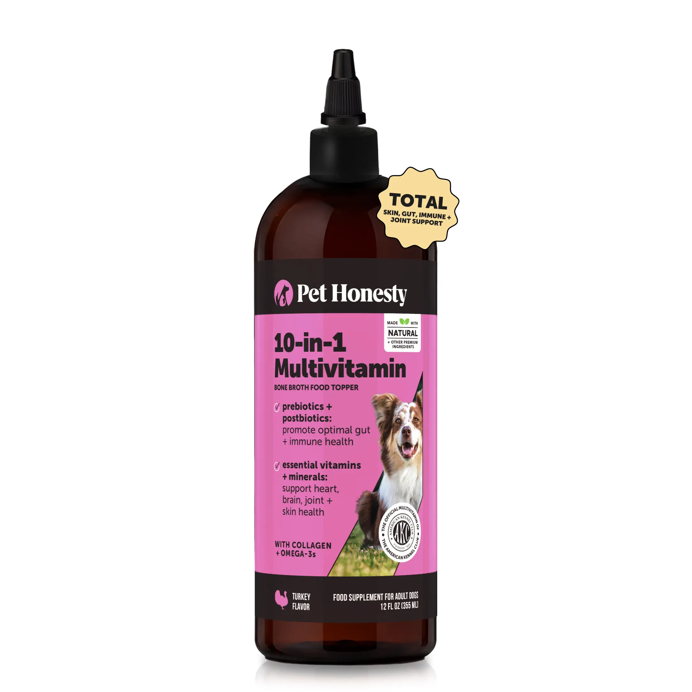 Pet Honesty Multivitamin 10-in-1 Liquid Supplement for Dogs with Glucosamine, Prebiotics + Salmon Oil, Joints, Heart, Skin & Gut Health, Chicken 12 oz