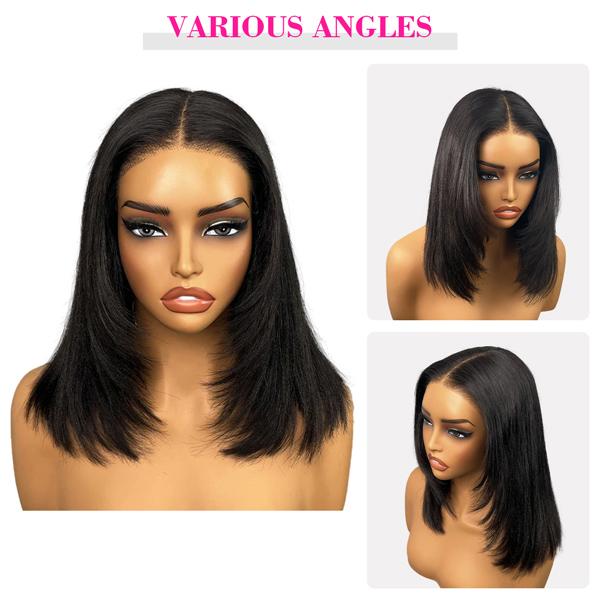 Yaki Straight Wear Go Pre-Layered Cut Bob Wig Pre Cut Glueless HD T Part Lace Front Wig Natural Black Deep Part Lace Glueless Wig #TikTokShopBacktoSchool