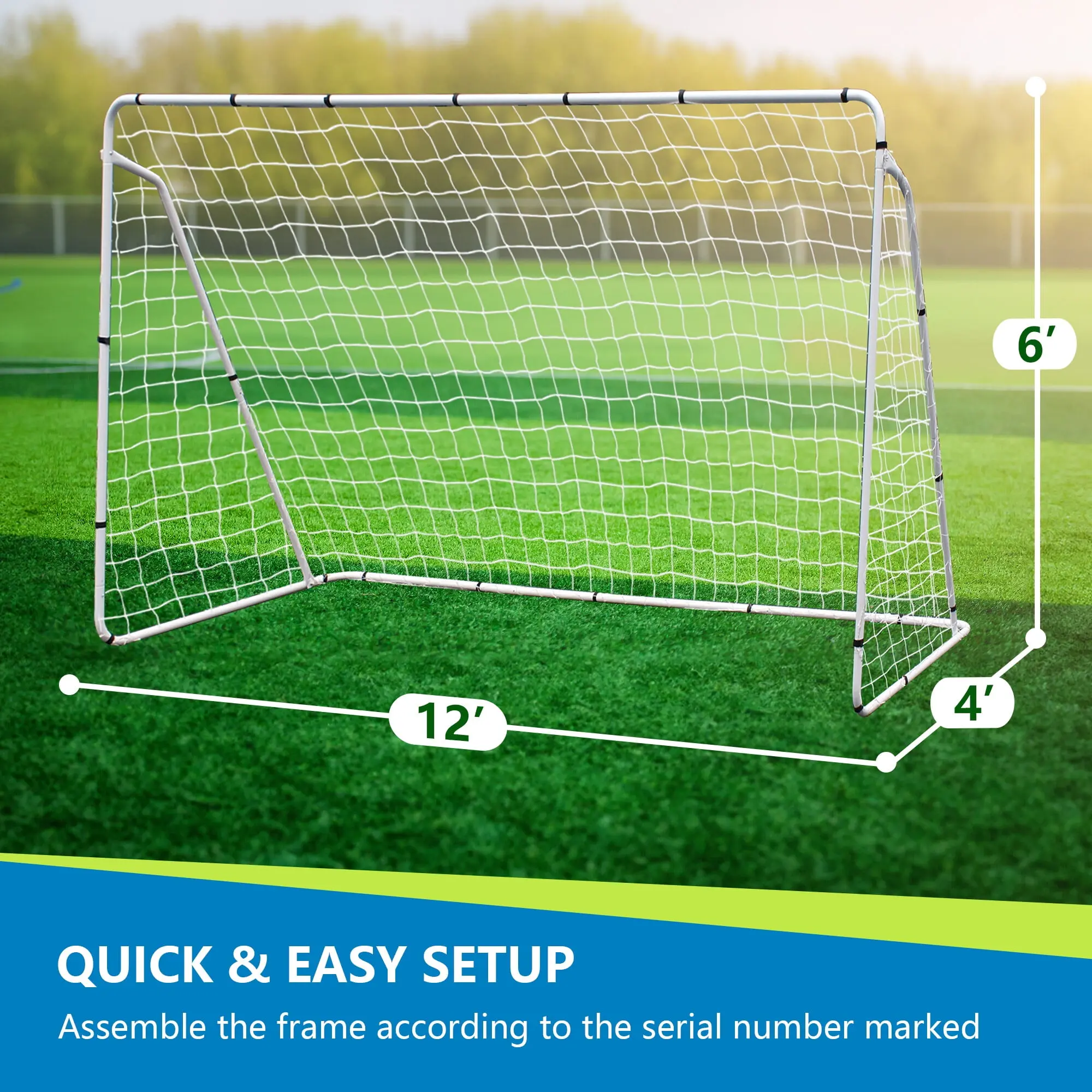 Zeny Portable Soccer Goal Net - 6x4'/12x6'/18x7'/24x8' Youth Sizes, Weather-Resist Steel & Nylon Frame, Stake-Included Football Accessories, Secure-Fit Backyard Play Training Equipment for Kids Outdoor Use