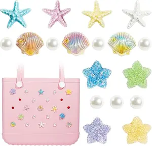 Seashell & Starfish Charms Set – 18PCS Beach Bag Accessories for Bogg Bag, DIY Coastal Ocean Style Inserts Compatible with Simply Southern & Simple Modern Tote, Cute Summer Gift