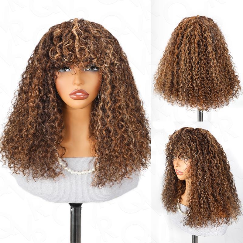 [WEAR GO WIG]Glueless Wig Jerry Curly Short Bob Human Hair Wigs With Bangs Wear To Go Highlight Honey Water Wave Blonde Colored Wig For Women Wavy Big Summer Deals Nature Body Flip dealsforyoudays  TikTokShopBlackFriday