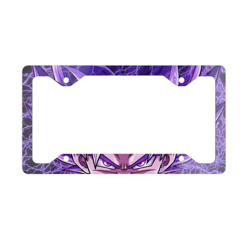 Purple Electric Anime Eyes Metal License Plate Frame Dragon Villain Face White Aluminum Full-Color Glossy Finish Pre-Drilled Holes Standard 12.3"x6.5"