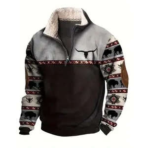 Chaqueta de Felpa para Hombre con Bordado de Toro, Cálida y de Algodón, Cuello Clásico, Manga Larga, Estilo Casual de Invierno