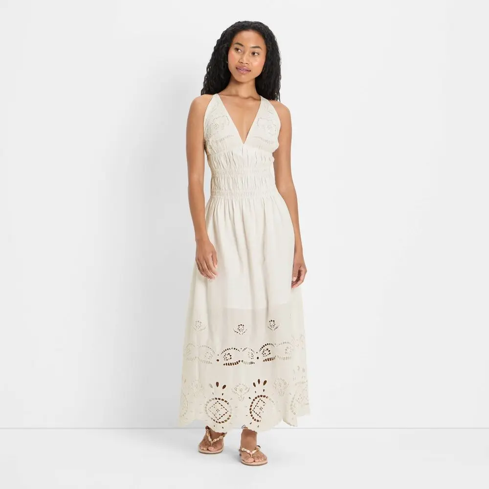 Women's Eyelet Maxi A-Line Dress - Future Collective Cream S