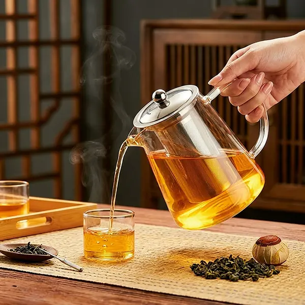1 piece thickened high-temperature heat-resistant borosilicate glass teapot, 950 ml / 32.12 oz; home stainless steel filter for tea brewing; large-capacity teapot for boiling and brewing loose-leaf teas, black tea.